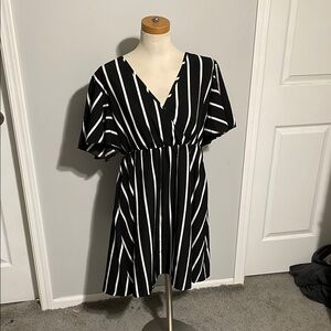 Elegant Black and White Striped Midi Dress